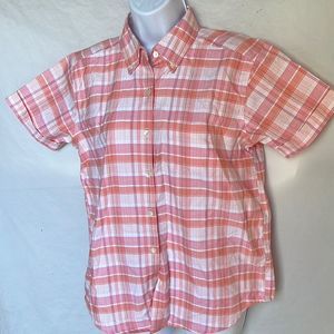 Cabin creek ladies pink plaid winkle free short sleeve button down shirt size Sm